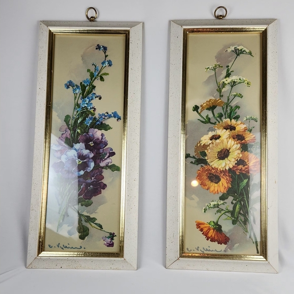 Vintage Lithograph Set Orange & Yellow Purple & Blue Bouquets by Catherine Klein - Picture 1 of 14